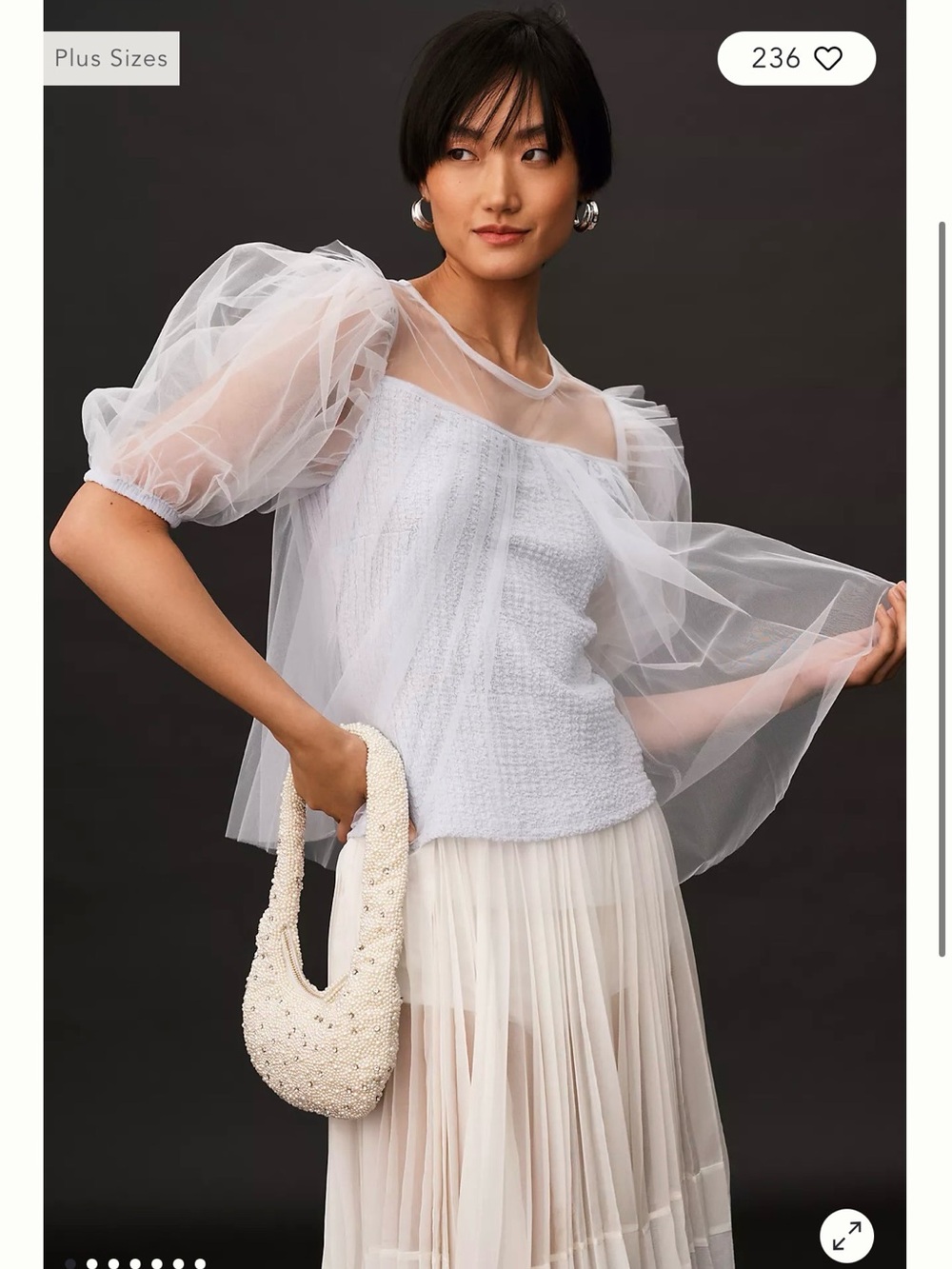 Anthropologie Light Blue Tulle Puff-Sleeve Blouse